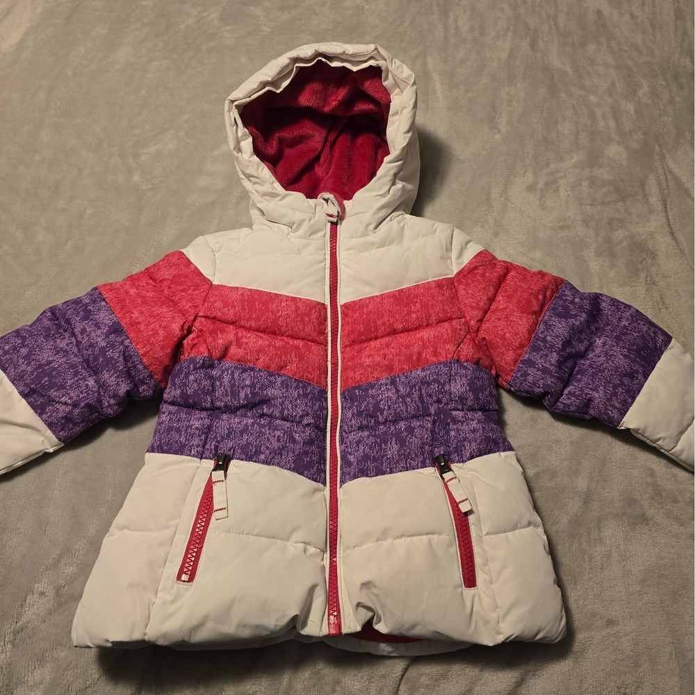 32 Degrees Girls Winter Puffer Jacket Pink Purple White Hooded Coat Kids Size 3T